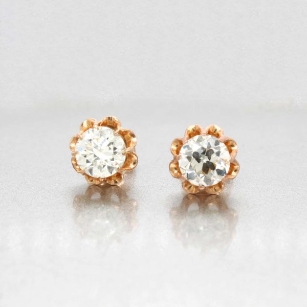 Retro Old Cut Diamond Ear Studs 1.17ct and 1.01ct