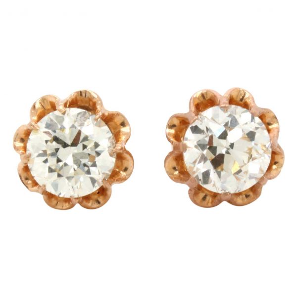 Retro Old Cut Diamond Ear Studs 1.17ct and 1.01ct