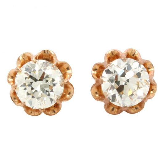Retro Old Cut Diamond Ear Studs 1.17ct and 1.01ct