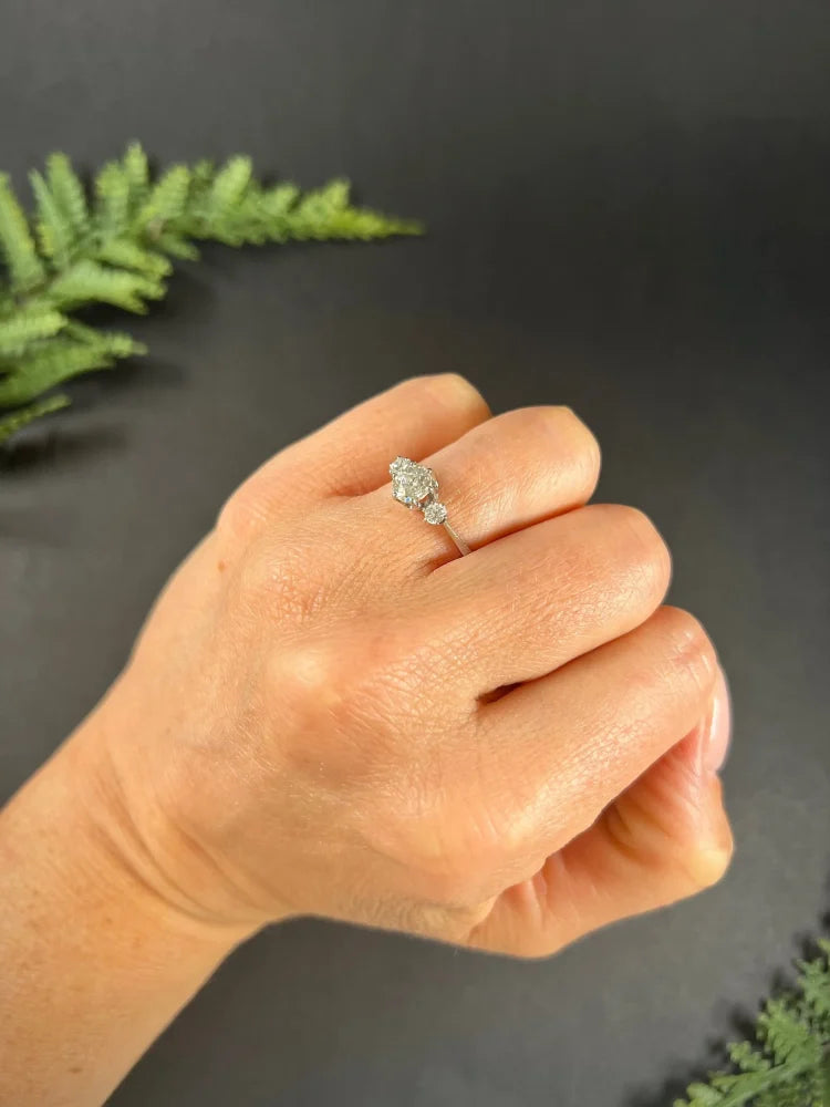 Vintage Three Stone Diamond Engagement Ring In 14 Carat White Gold