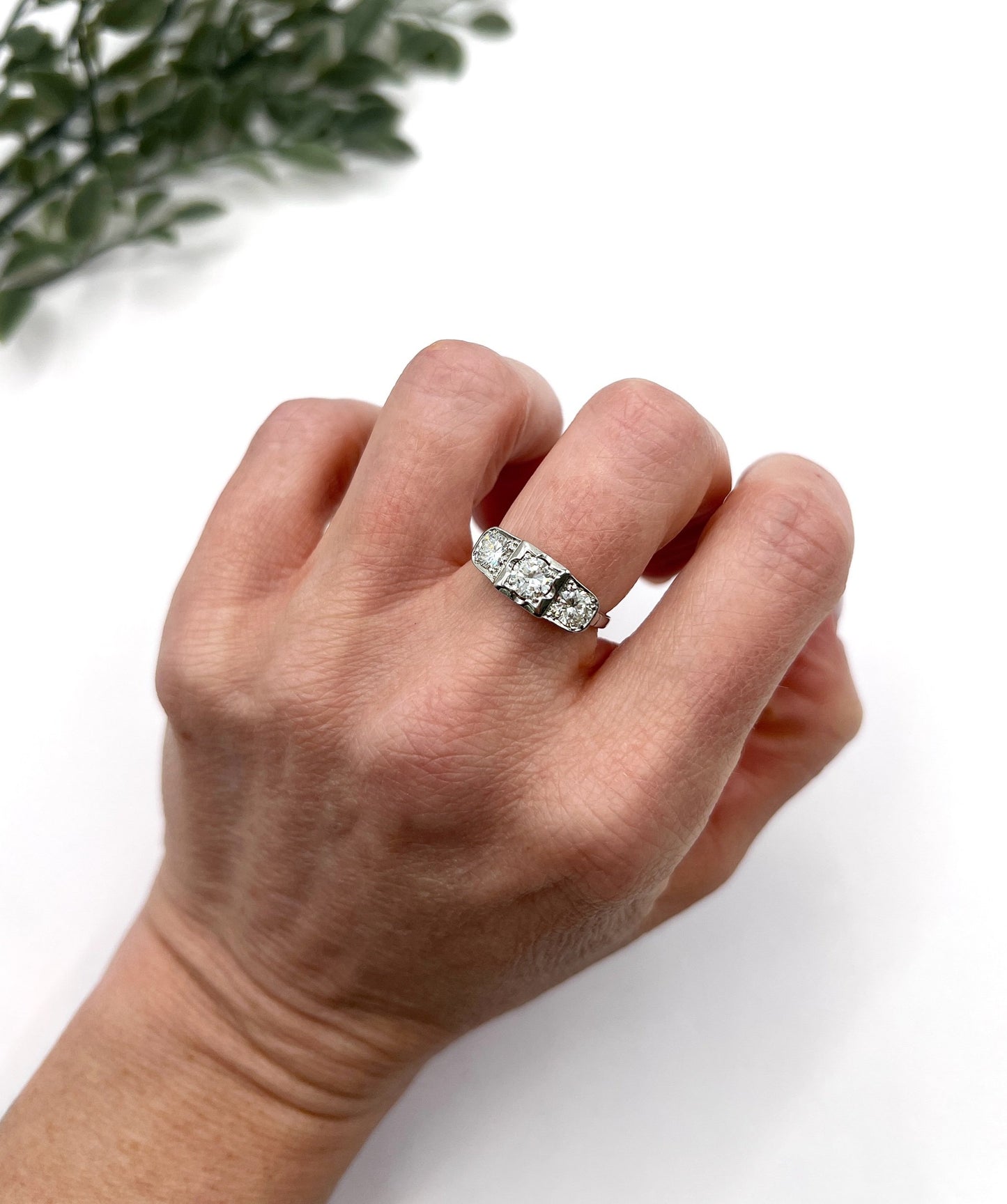 Antique Art Deco Platinum Three Stone Diamond Ring, 1.20 Carats, Circa 1920