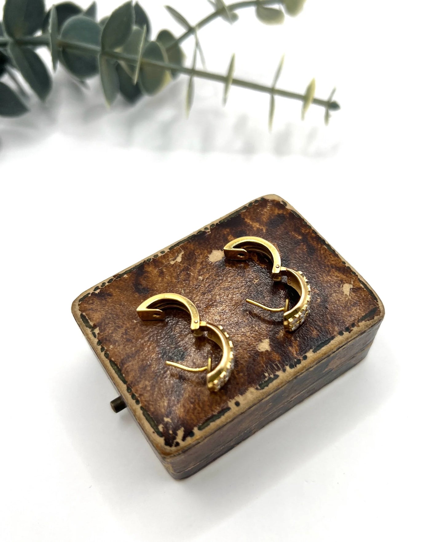 Vintage 18 Carat Yellow Gold Diamond Huggies Hoop Earrings, Circa 2000