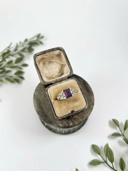 Antique Amethyst And Diamond Ring In 18 Carat Yellow Gold And Platinum