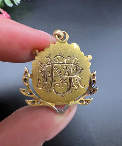 Antique 18 ct Yellow Gold Art Nouveau Diamond And Pearl Portrait Pendant