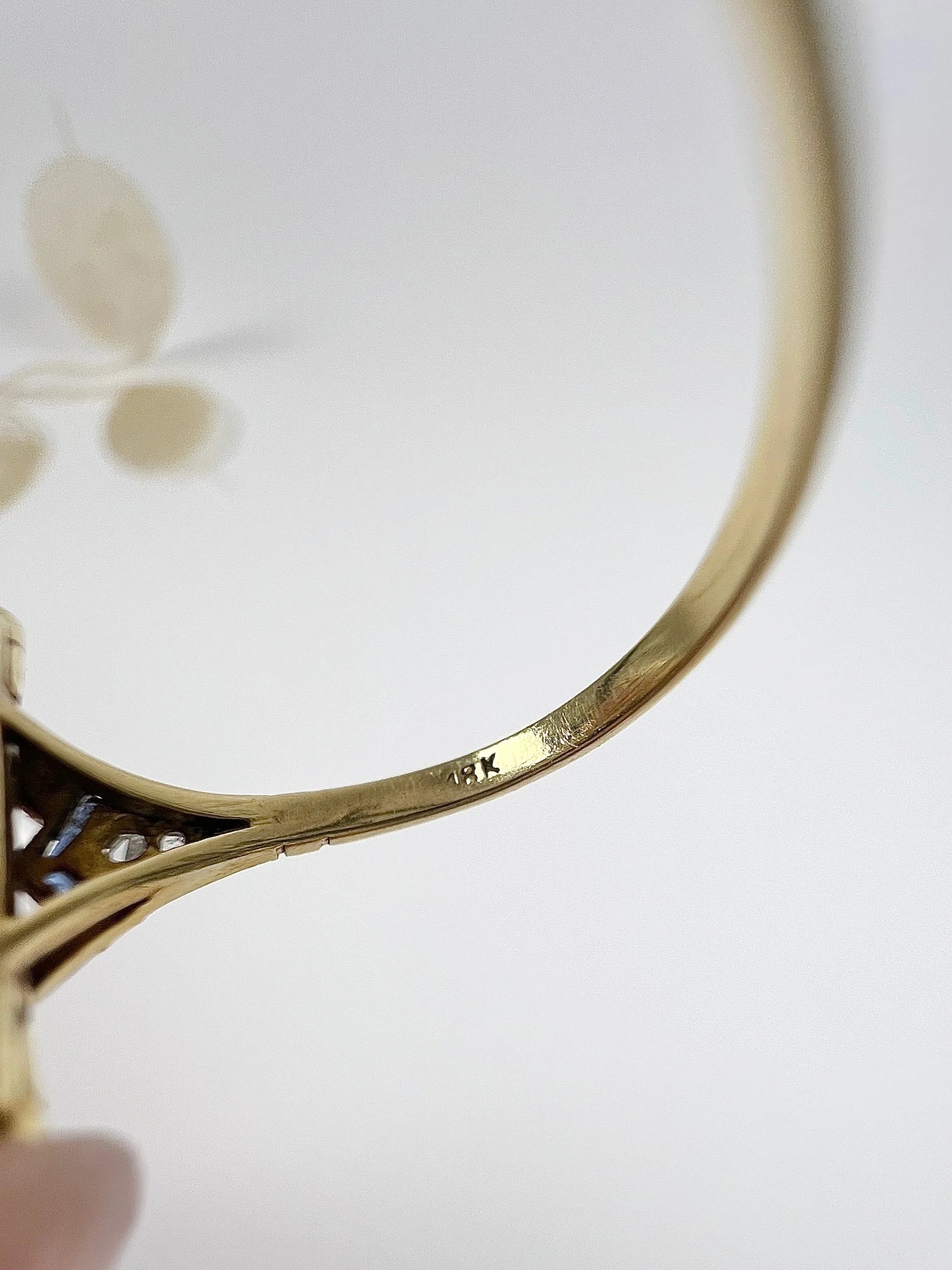 Antique 18ct Gold & Platinum Art Deco Rectangular Diamond  and Sapphire Plaque Ring