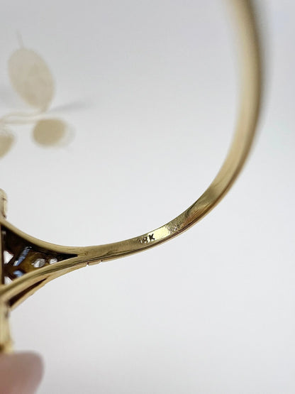 Antique 18ct Gold & Platinum Art Deco Rectangular Diamond  and Sapphire Plaque Ring