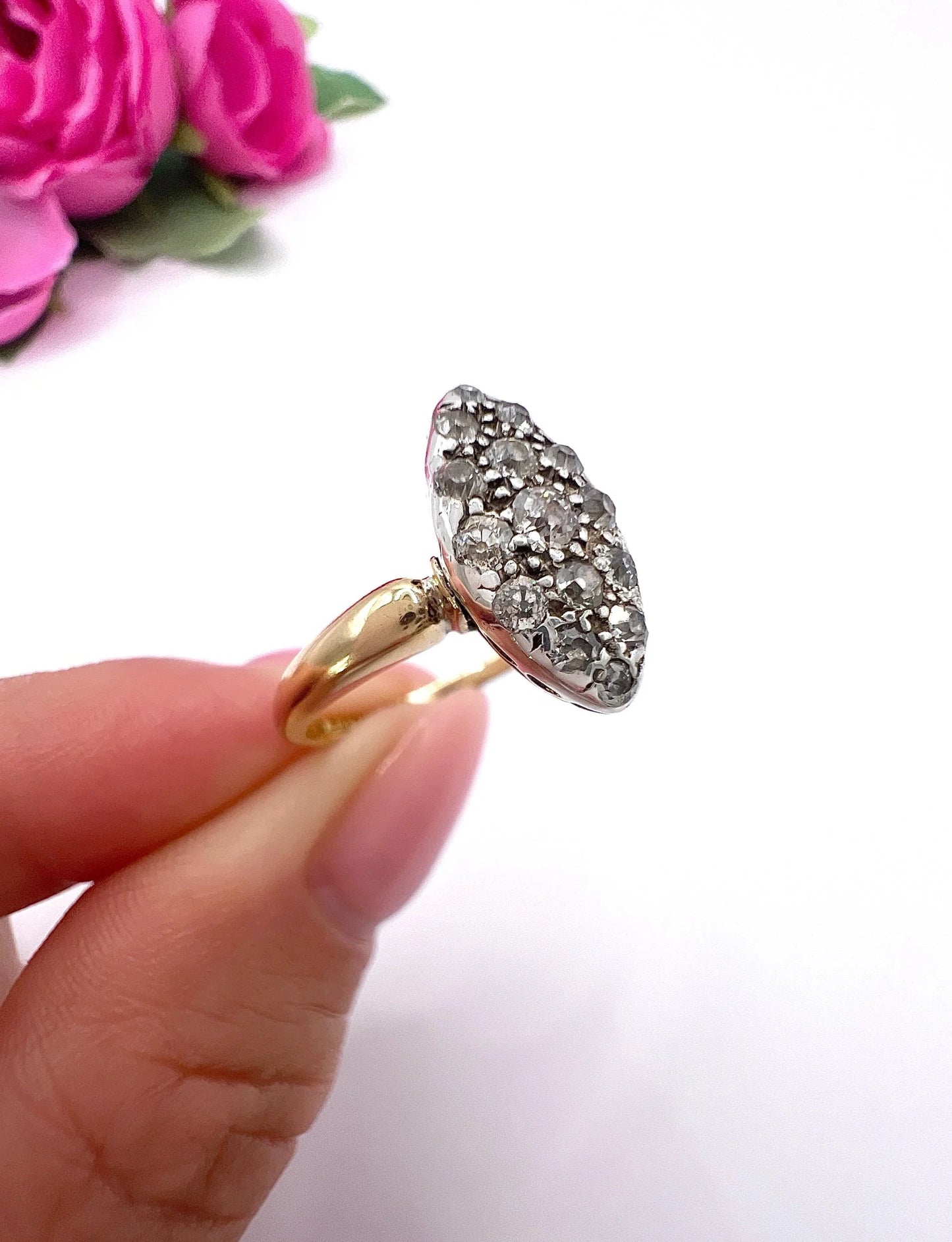Victorian 18 Carat Yellow Gold Diamond Marquise/Navette Ring, Circa 1880