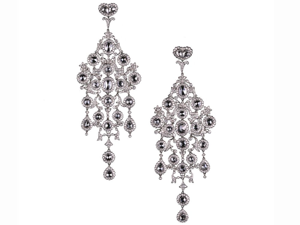 Large Diamond Platinum Chandelier Earrings