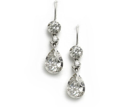 Vintage Pear Shape Diamond Drop Earrings