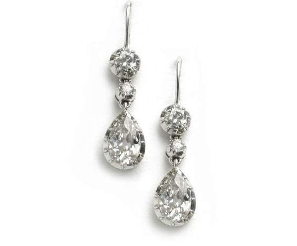 Vintage Pear Shape Diamond Drop Earrings
