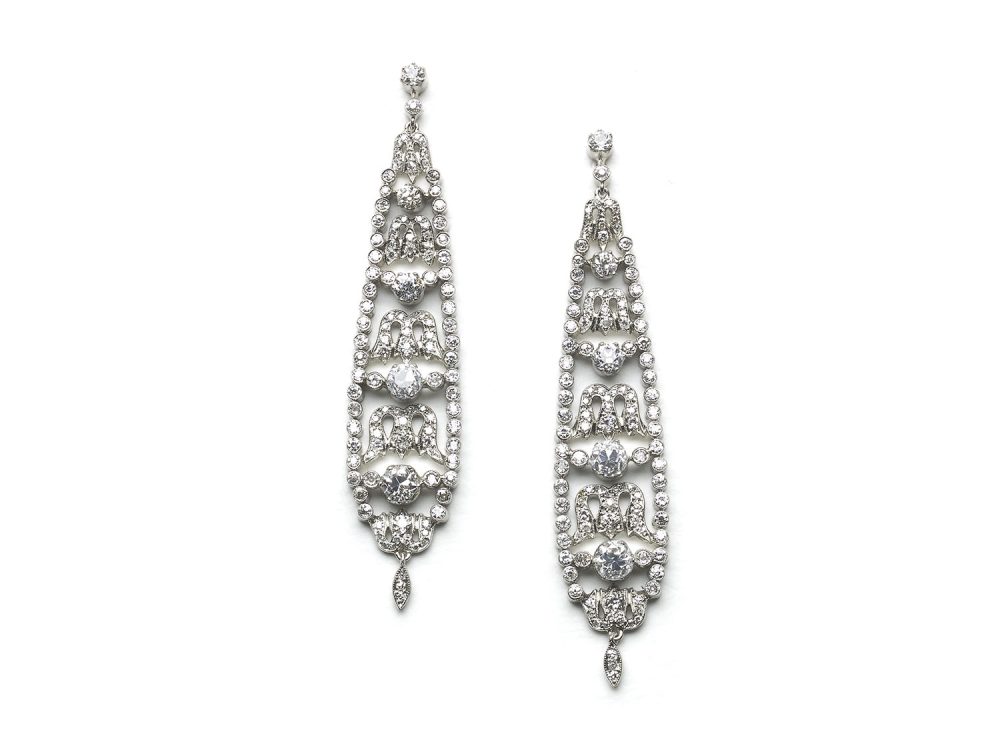 Diamond platinum Drop Earrings