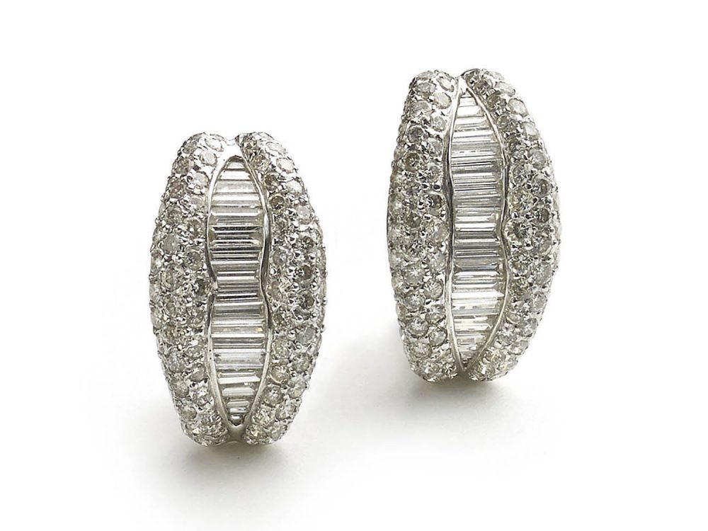 18ct White Gold Diamond Half Hoop Earrings