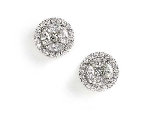 Diamond cluster earring in 18ct white gold over 1ct