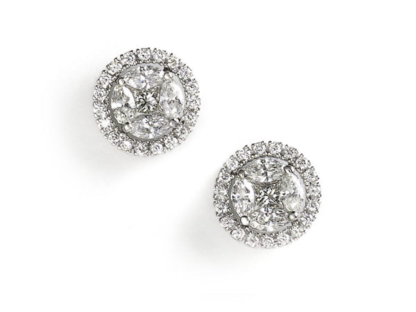 Diamond cluster earring in 18ct white gold over 1ct