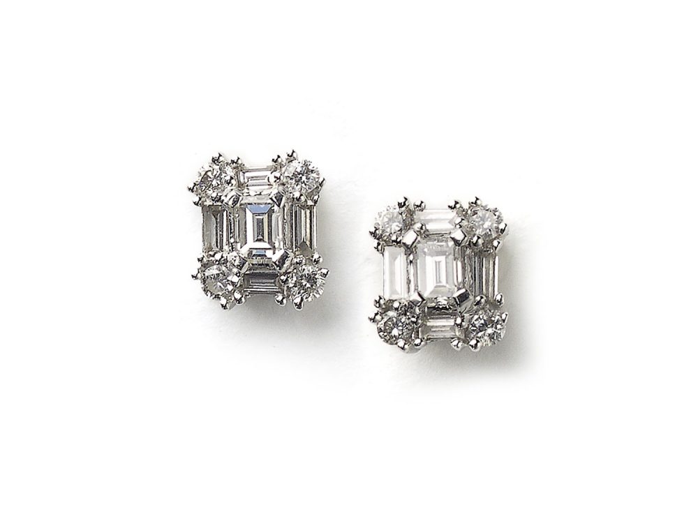 Emerald Cut Diamond Cluster Stud Earrings