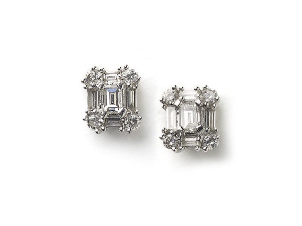 Emerald Cut Diamond Cluster Stud Earrings