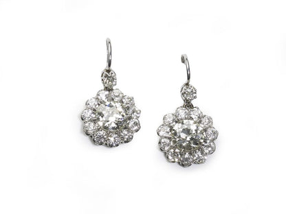 Old Cut Diamond 5.50ct Cluster Drop Earrings