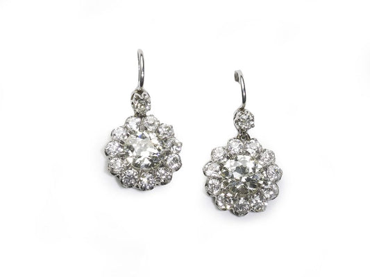 Old Cut Diamond 5.50ct Cluster Drop Earrings