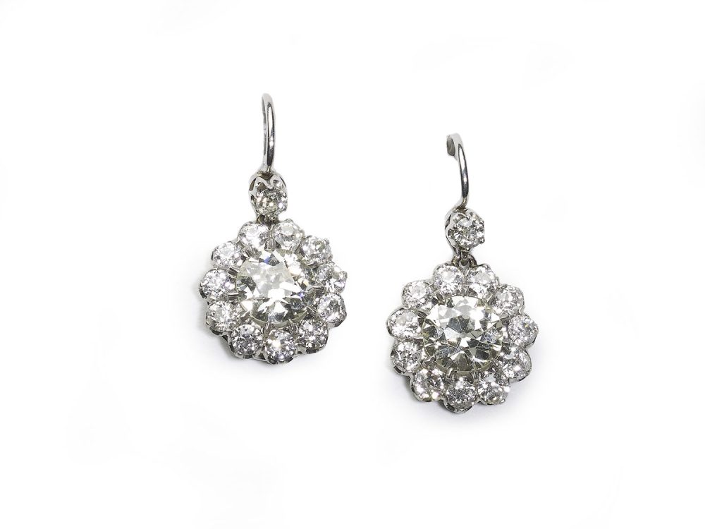 Old Cut Diamond 5.50ct Cluster Drop Earrings
