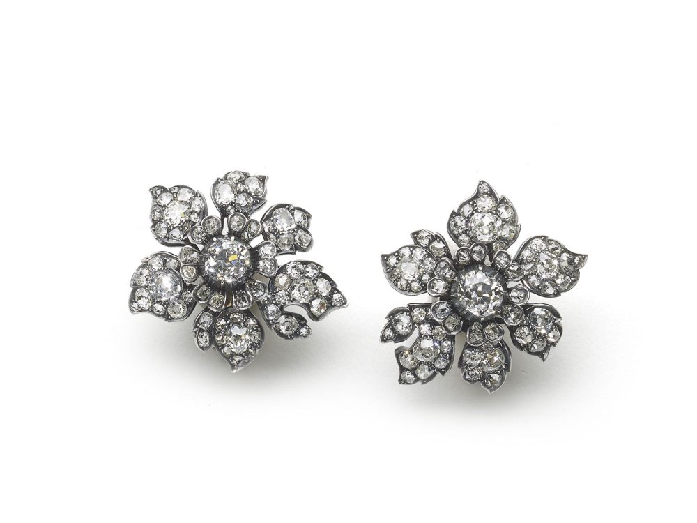 Antique Victorian Diamond Flower Earrings, Circa 1880