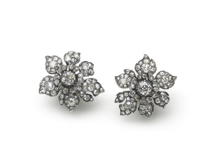 Antique Victorian Diamond Flower Earrings, Circa 1880