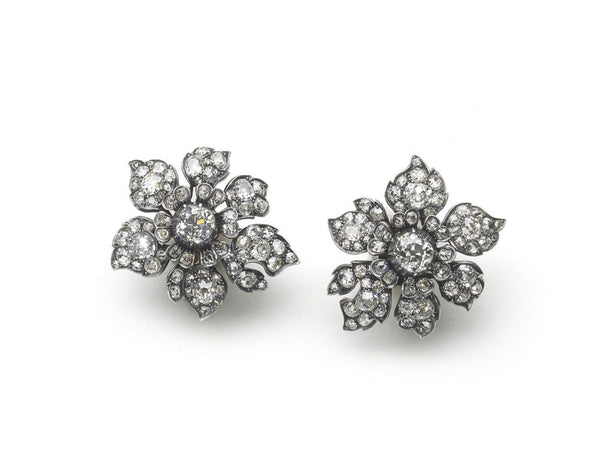Antique Victorian Diamond Flower Earrings, Circa 1880