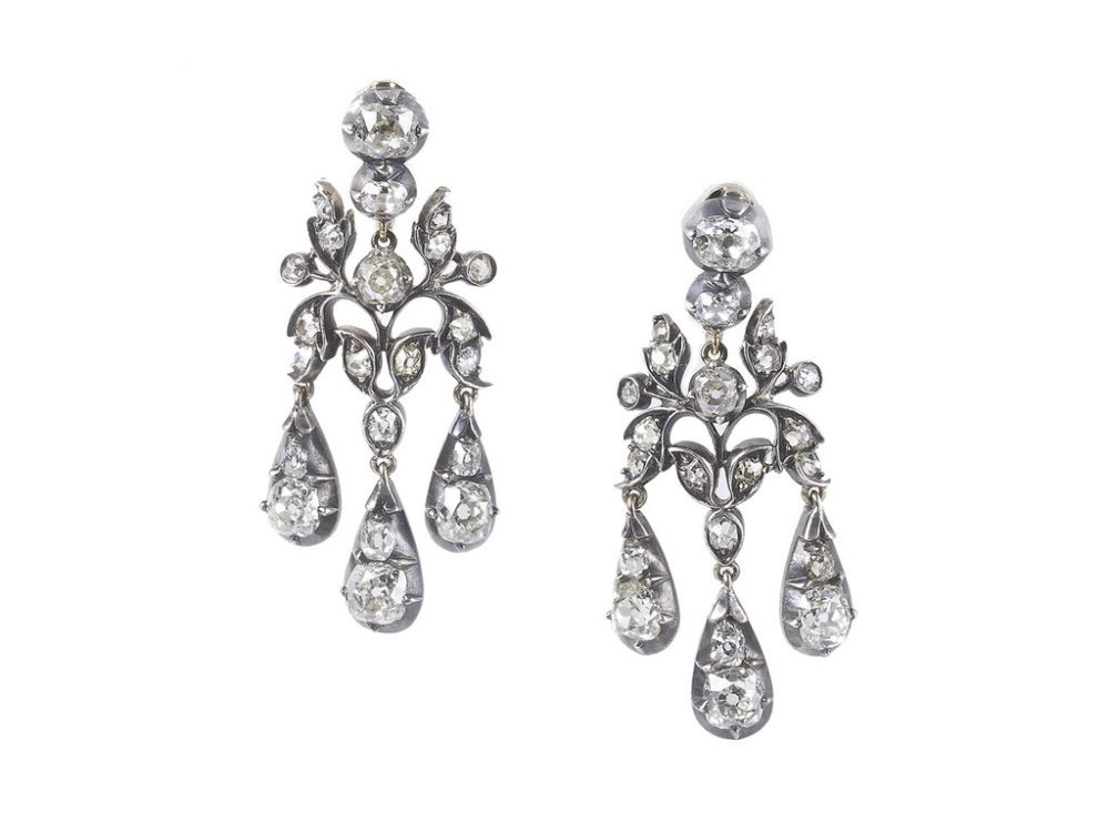 Antique Victorian Old Cut Diamond Drop Earrings Silver and Gold