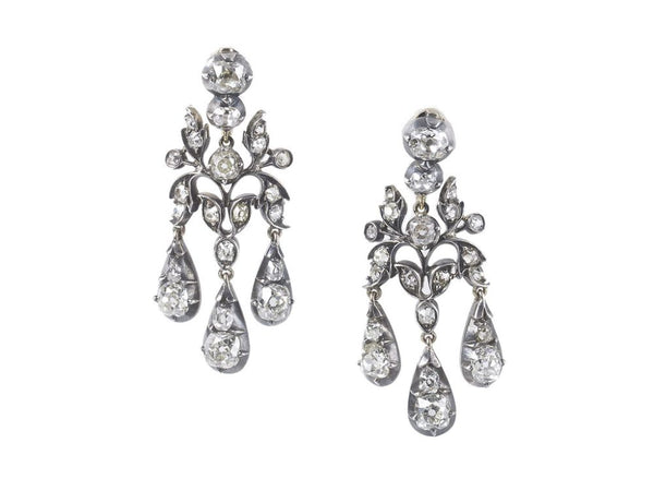 Antique Victorian Old Cut Diamond Drop Earrings Silver and Gold