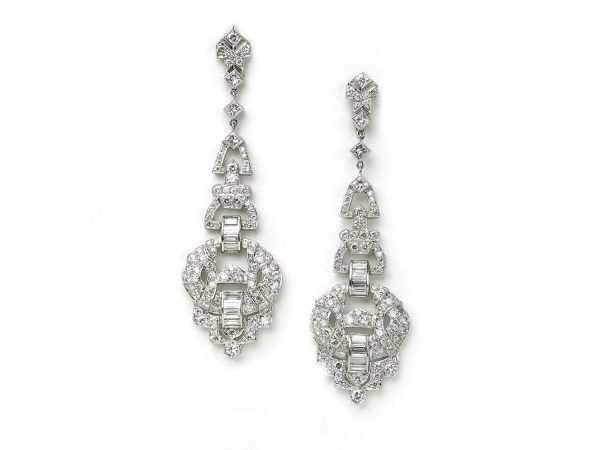 Art Deco Style Geometric Diamond Drop Earrings