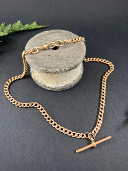 Victorian Antique 9ct Rose Gold Curb Link Albert Chain Necklace