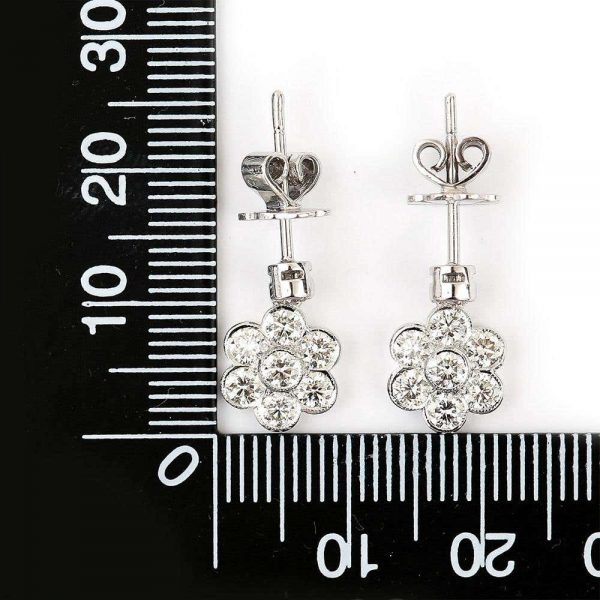 1.42 Carat Diamond Daisy Drop 18ct White Gold Earrings