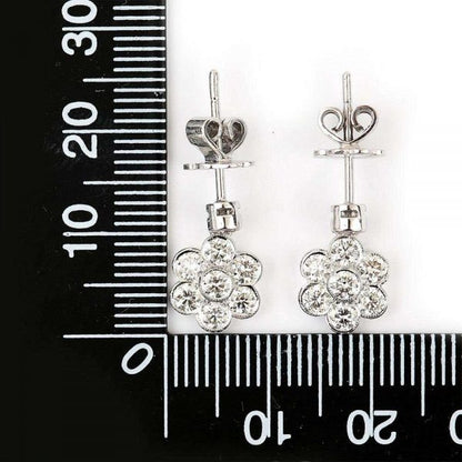 1.42 Carat Diamond Daisy Drop 18ct White Gold Earrings