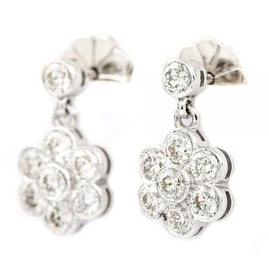 1.42 Carat Diamond Daisy Drop 18ct White Gold Earrings