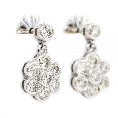1.42 Carat Diamond Daisy Drop 18ct White Gold Earrings