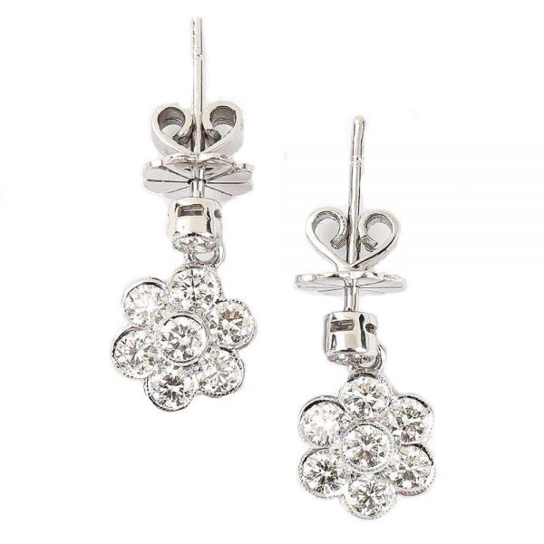 1.42 Carat Diamond Daisy Drop 18ct White Gold Earrings