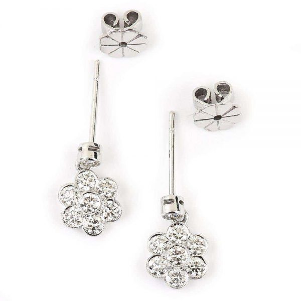 1.42 Carat Diamond Daisy Drop 18ct White Gold Earrings
