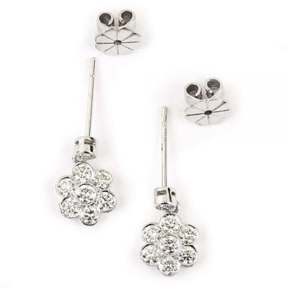 1.42 Carat Diamond Daisy Drop 18ct White Gold Earrings