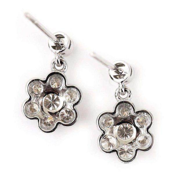 1.42 Carat Diamond Daisy Drop 18ct White Gold Earrings