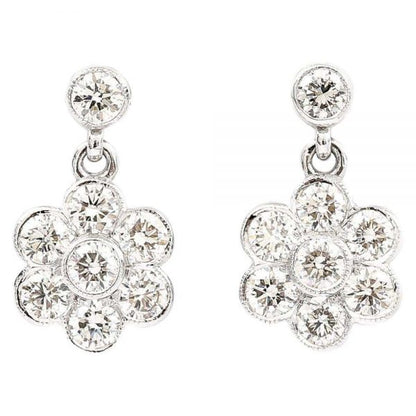 1.42 Carat Diamond Daisy Drop 18ct White Gold Earrings