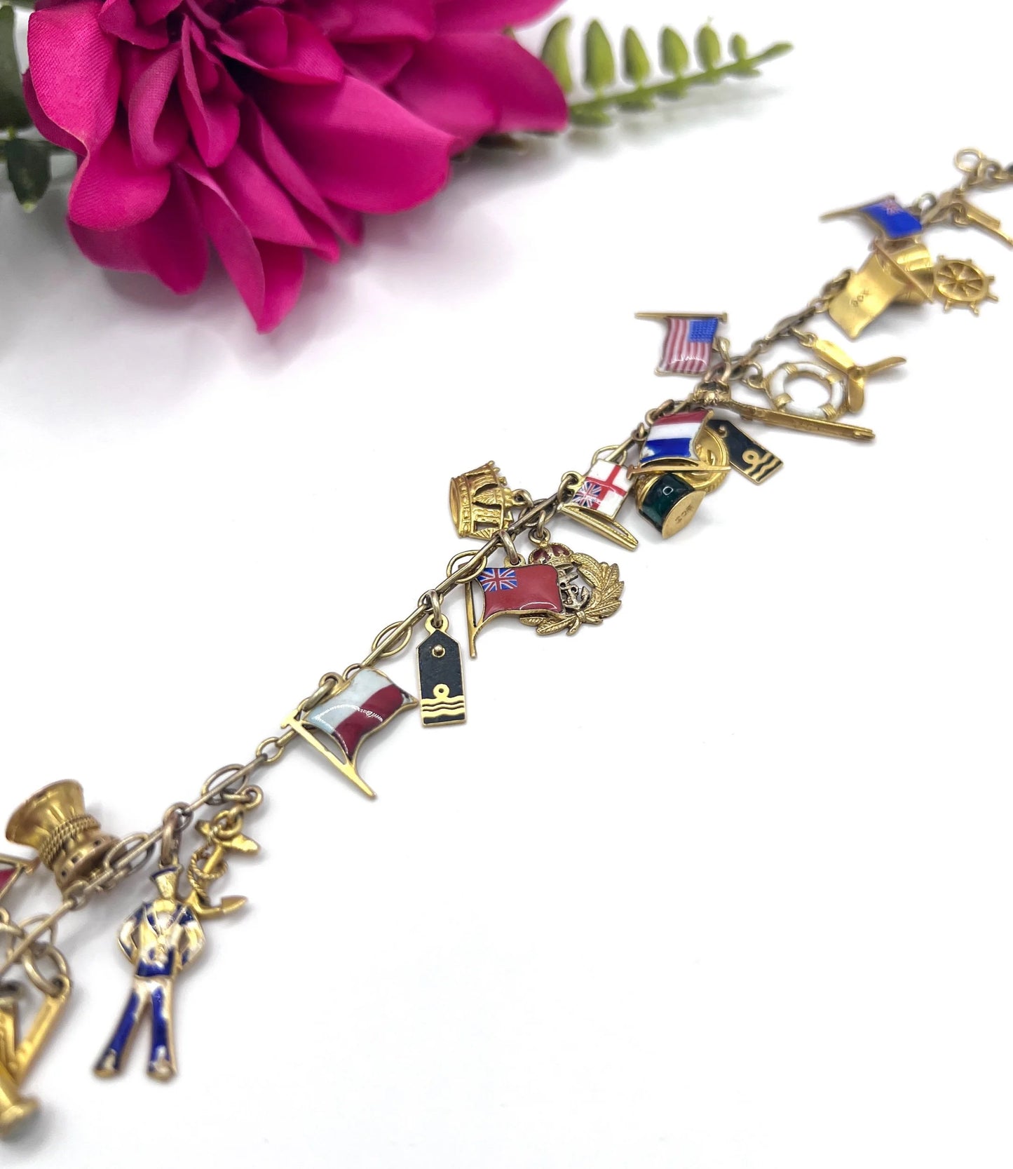 Antique 9 ct Gold Stamped, 1920's Nautical Themed Charm Bracelet