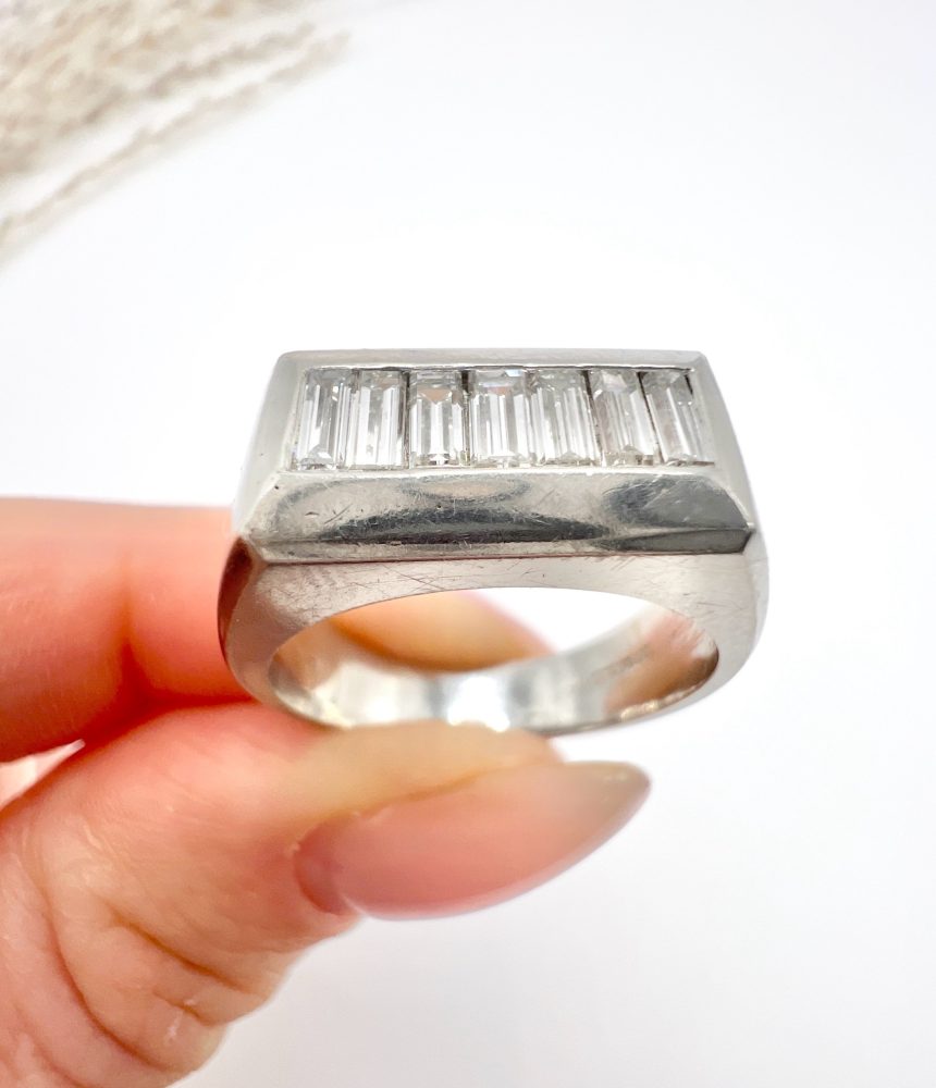 Vintage Diamond Cocktail Tank Ring In Platinum