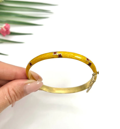 Art Deco Yellow Guilloche Enamel Bangle Bracelet