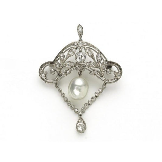 EDWARDIAN PEARL & DIAMOND BROOCH PENDANT