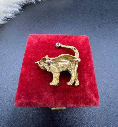 Vintage 18 Carat Yellow Gold Diamond Cat Brooch, Circa 1980
