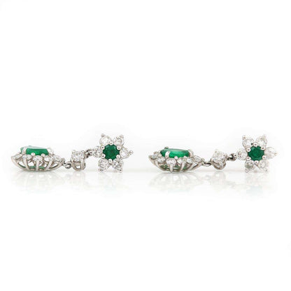 Vintage 18ct White Gold Emerald and Diamond Drop Earrings Circa 1976