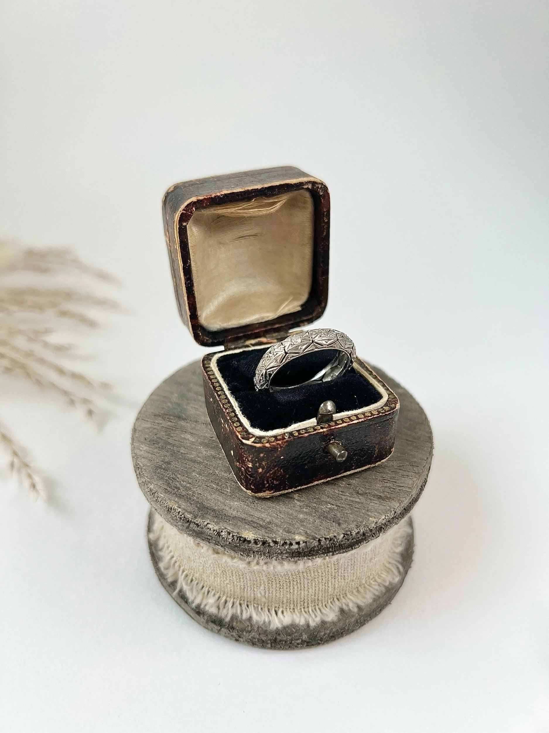 Art Deco Platinum Diamond Set Fancy Filigree Band Ring, Circa 1920