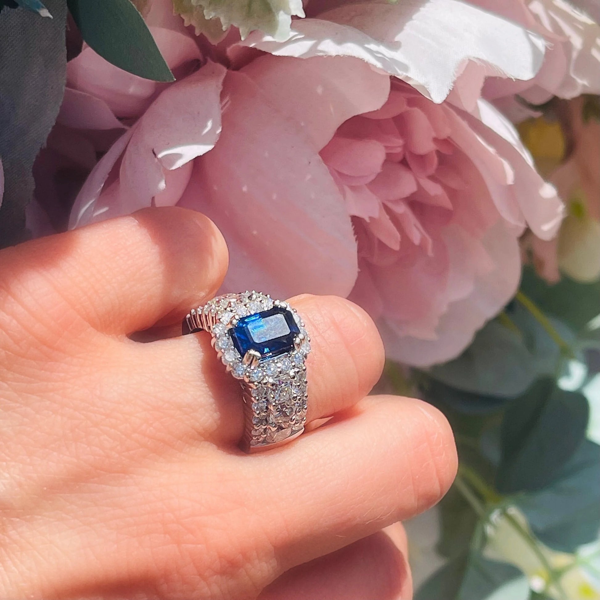 2.81ct Sapphire and Diamond Cluster Engagement Ring