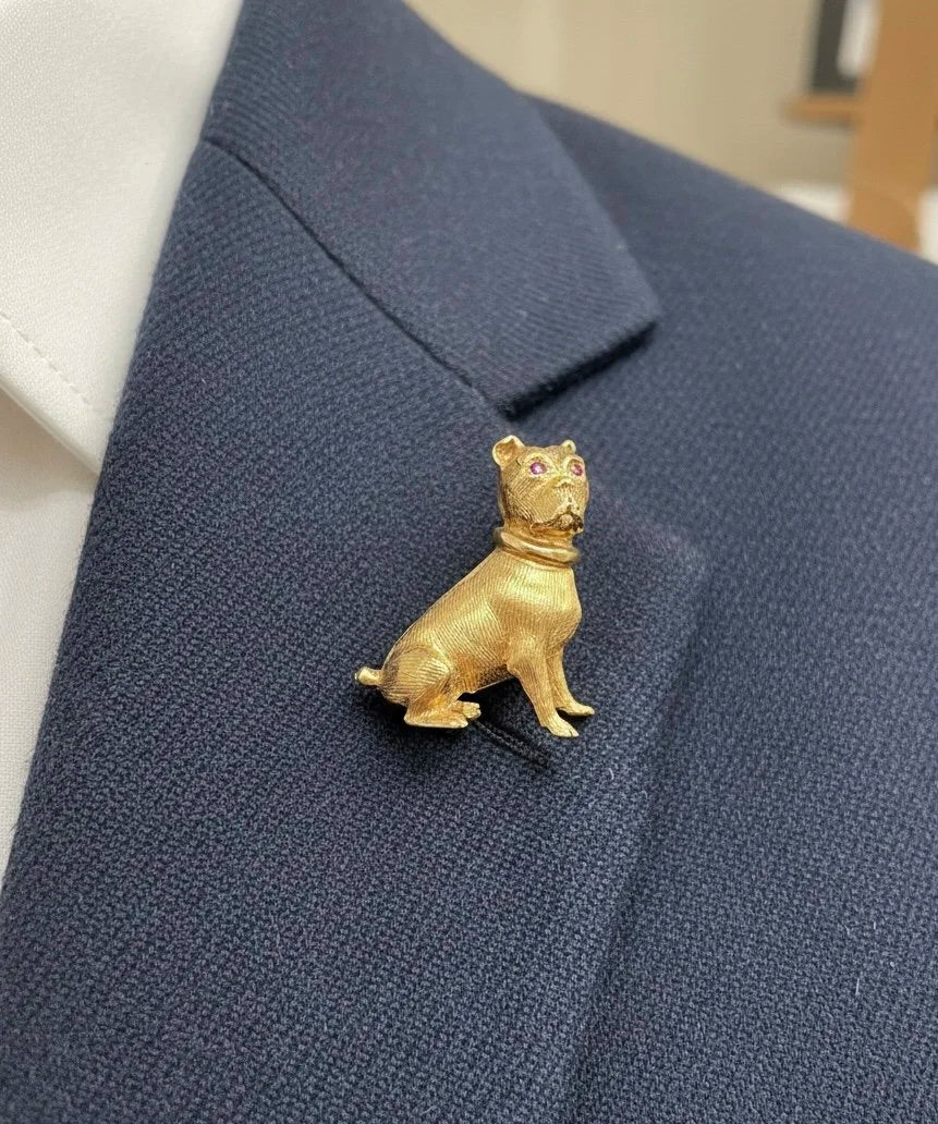 Vintage 18 Carat Yellow Gold Ruby Eyed Dog Brooch, Circa 1970