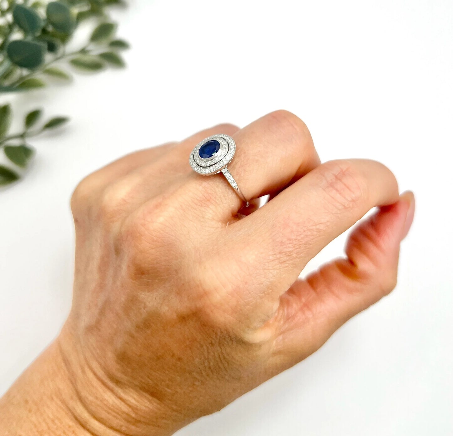 Preloved Vintage Sapphire & Diamond Double Halo Engagement Ring, Target Ring