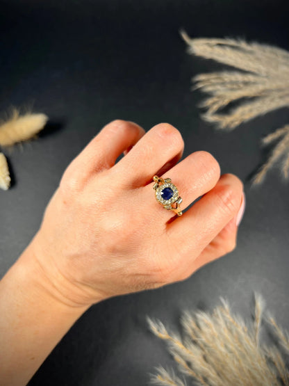 Antique 18 ct Gold Victorian Sapphire And Diamond Cluster Engagement Ring